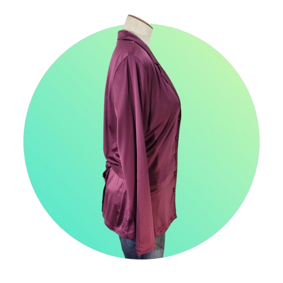 NWOT Satin Burgundy Long Sleeve Button Down Shirt - Picture 3 of 9
